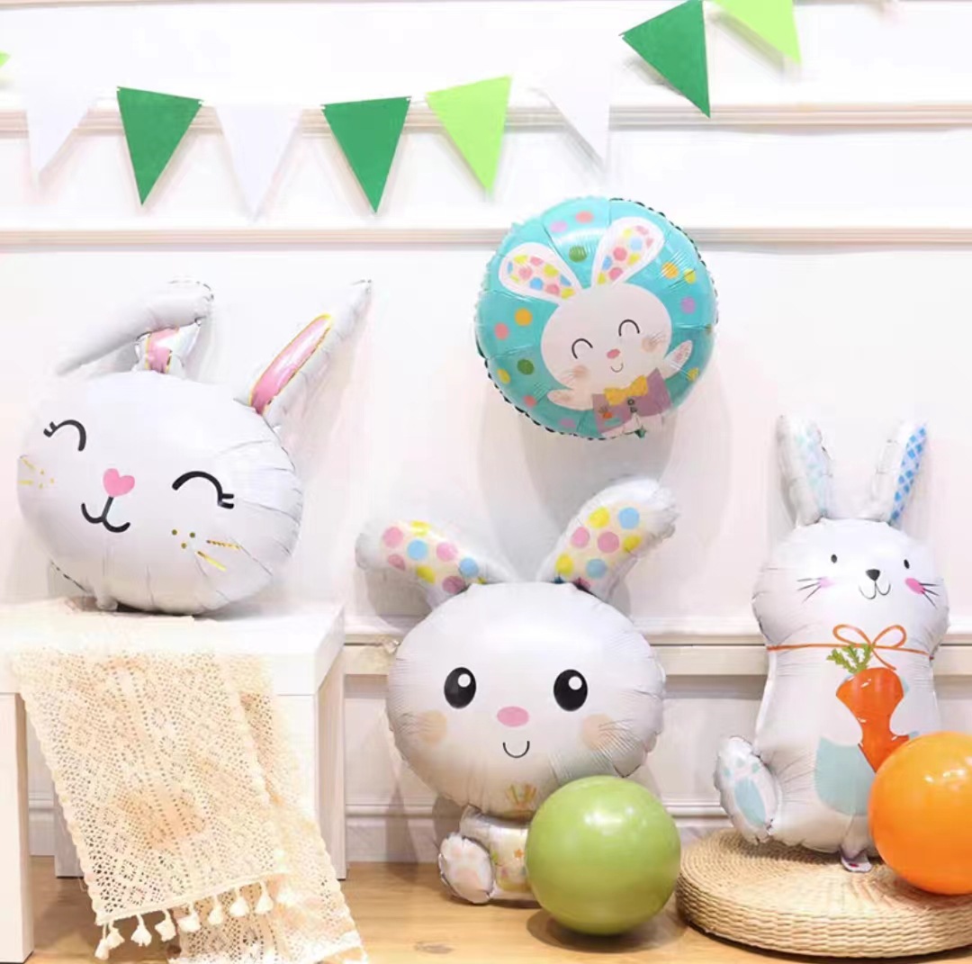 Bunny Themed Foil Balloon Decorations Instagram Style For Baby's First Birthday Party_voghion.com
