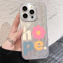 ins日韩风字母花花手机壳适用iPhone17/16pro大孔羽纱防摔保护套