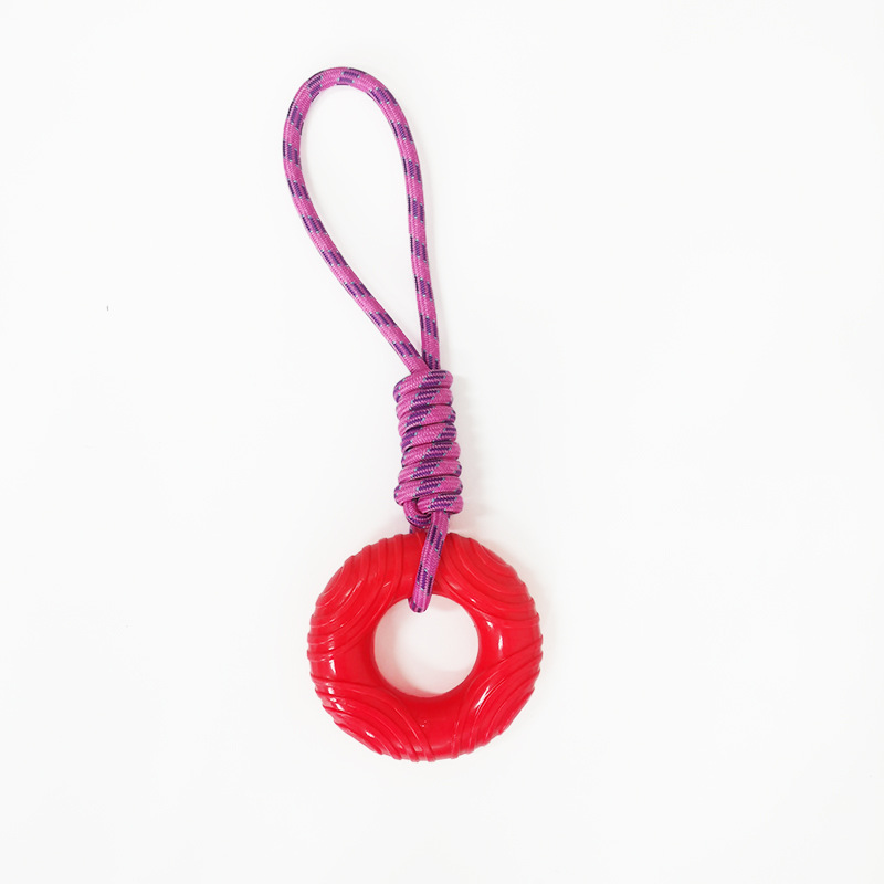 Transfronterizo nuevo juguete para mascotas anillo de tracción de cuerda de nylon sonido molar Limpieza de dientes elástico resistente a mordeduras perro de entrenamiento de juguete