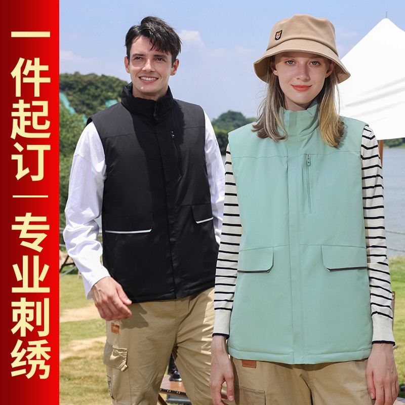 马甲秋冬季印制派克印字工作服羽绒棉纯色logo工装男士马甲棉服无