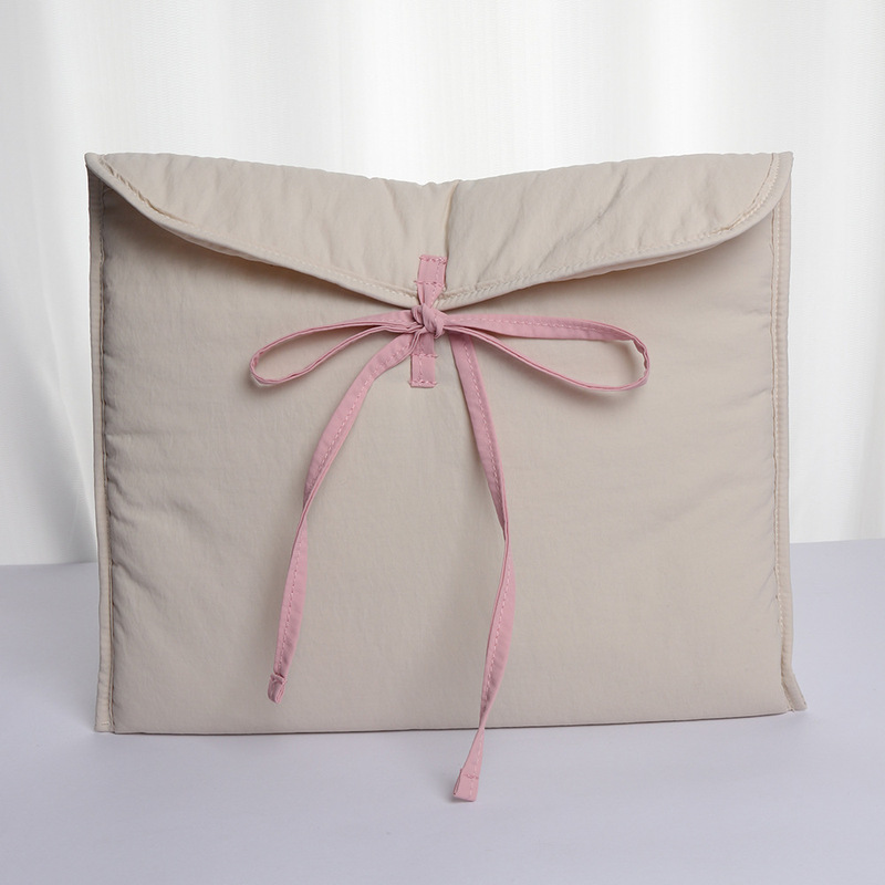 Waterproof Laptop Inner Bag Ballet Style Ultra Light Bow Strap iPad Tablet Bag 14 Inch Women's Quilted