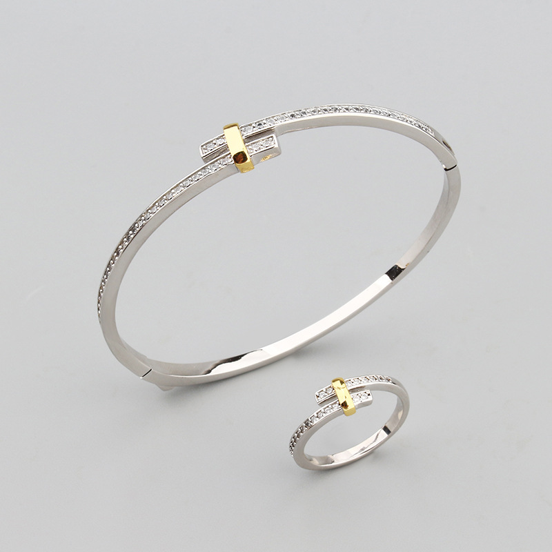 12g Weight Zircon Inlay Material Wholesale Jewelry Simple Style Geometric Copper Zircon Plating Inlay Rings Bracelets