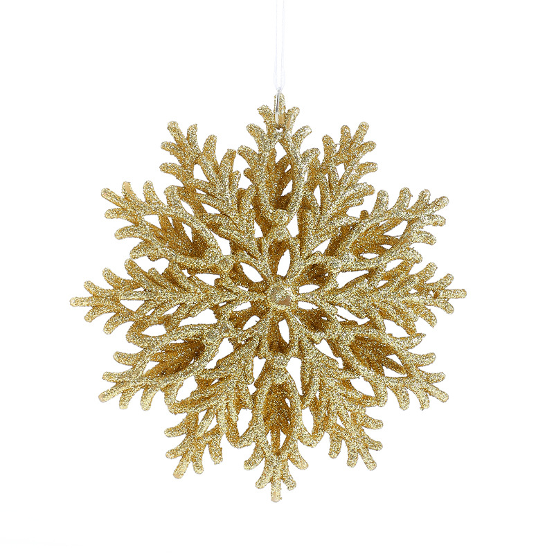 Colgante de árbol de Navidad transfronterizo polvo de oro copo de nieve plástico hueco tridimensional diseño de decoración de Navidad doble cara