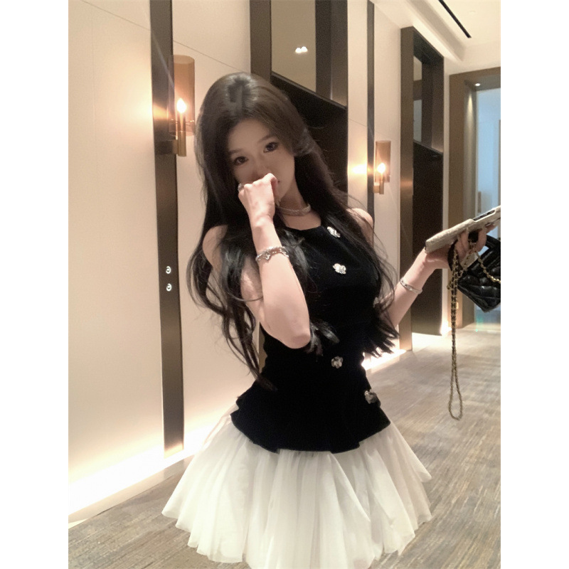 Real shot ~ velvet dress women's spring vest dress three-dimensional flower birthday princess dress valentine's day date wear