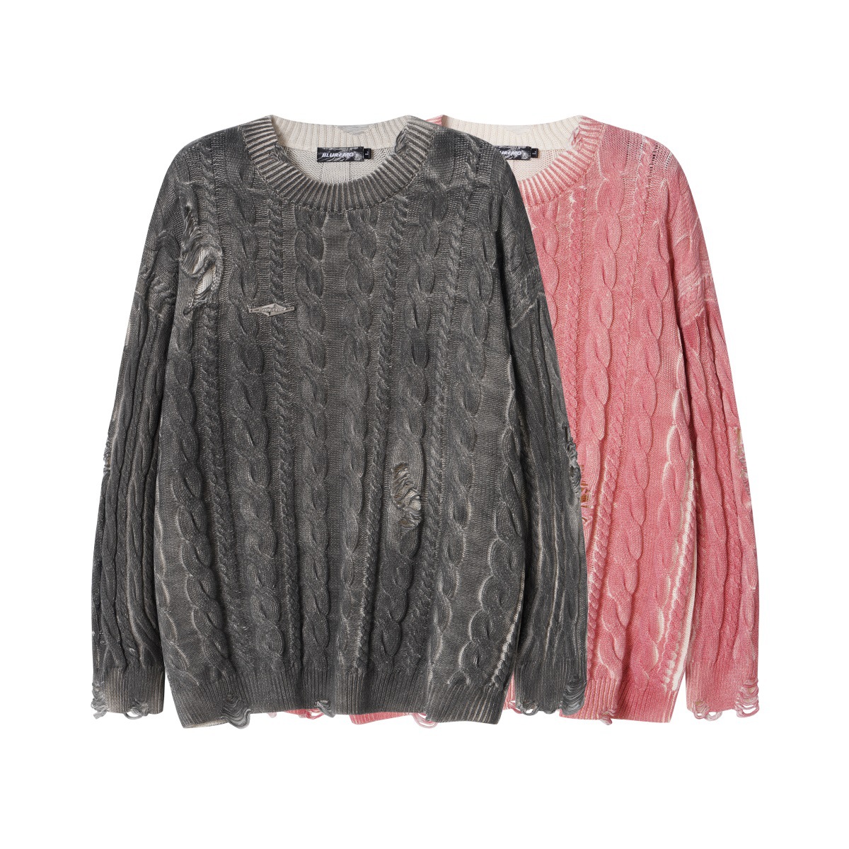 Men's Clothing autumn and winter retro spray color process irregular hole design all match round neck pullover sweater_voghion.com