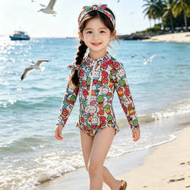 儿童泳衣连体夏季2025新款洋气女童长袖卡通游泳服速干防晒泳装潮