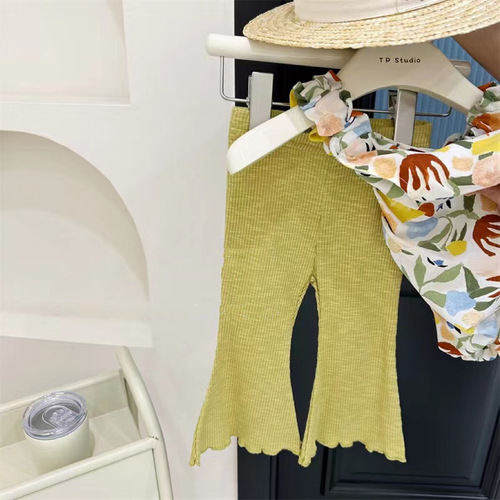  Summer Girls Korean Style Floral Camisole Suit Girl Baby Fashionable Vest Flare Pants Thin Two-piece Set