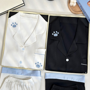 Ice Silk Couple Pajamas, One Man and One Woman, Summer Short-Sleeved Shorts 2025 New High-End Thin Home Wear Set