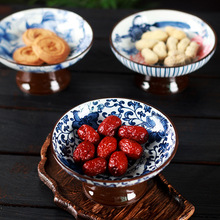 青花中式高脚陶瓷水果盘佛前寺庙贡盘家用零食点心客厅干果茶点盘