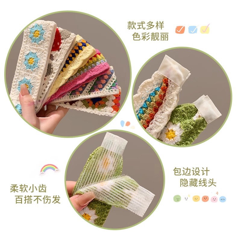 Retro francés velcro de punto para niños 2025 nuevo acabado de cabello de artefacto de la banda de cabello de niña dulce correa de cabello