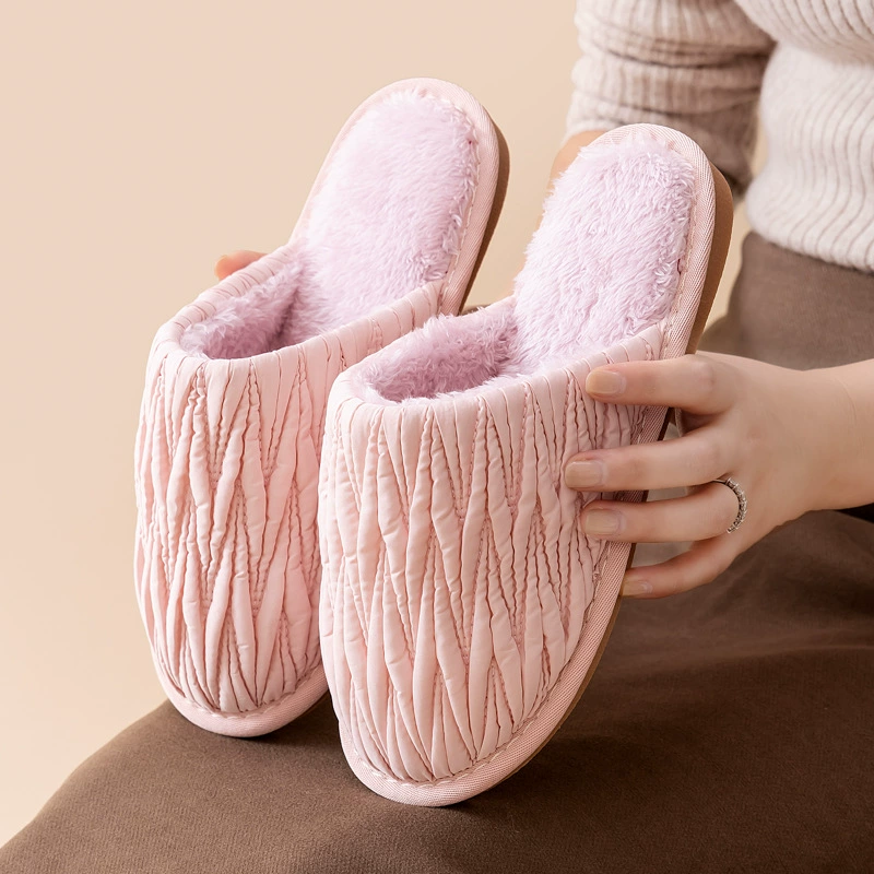 Премиум чувство складки хлопчатобумажные тапочки женский 2024 новый осенний и зимний интерьер дома теплая и шерстяная вата тапочки пара