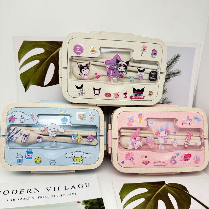 Cross-border wheat straw lunch box can be divided into microwave oven lunch box student portable lunch box with DIY stickers tableware