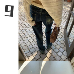 [9hour]美式时尚辣妹直筒牛仔裤女 2025秋季后袋刺绣休闲裤c0270