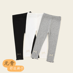 2024 Spring New Boneless Leggings for Girls and Children with Cotton Edge, Fitted Elastic, Simple Design for Kindergarten