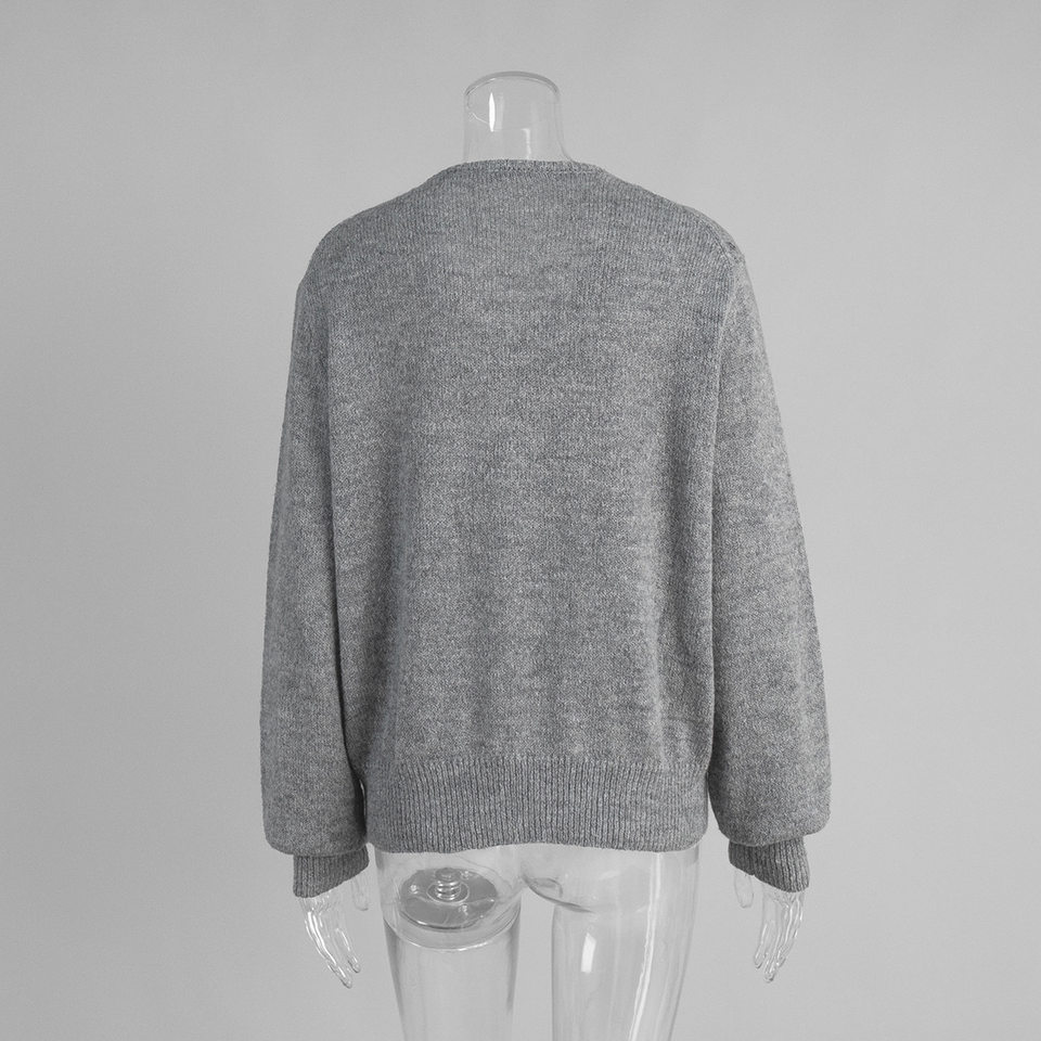 Áo cardigan len dệt kim dáng mỏng nhẹ cài nút một hàng, tay dài cổ tròn nữ — hoa hồng đỏ, màu be, màu cam, màu hoa cà chi tiết 144