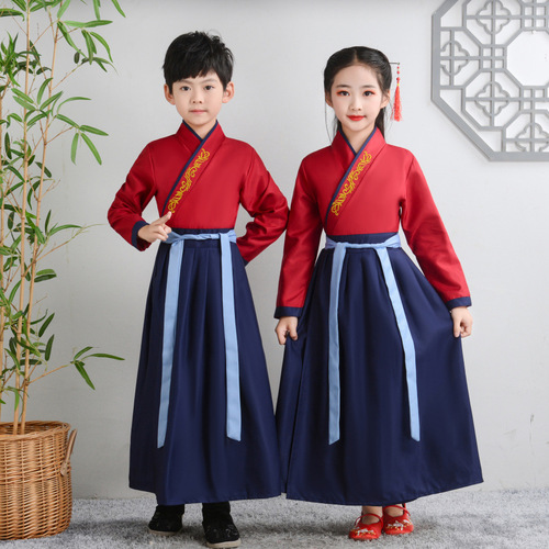 Hanfu girls, primary school students, traditional Chinese school uniforms, boys, ancient costumes, schoolgirls, Chinese style costumes, children's New Year's Day performance costumes, men