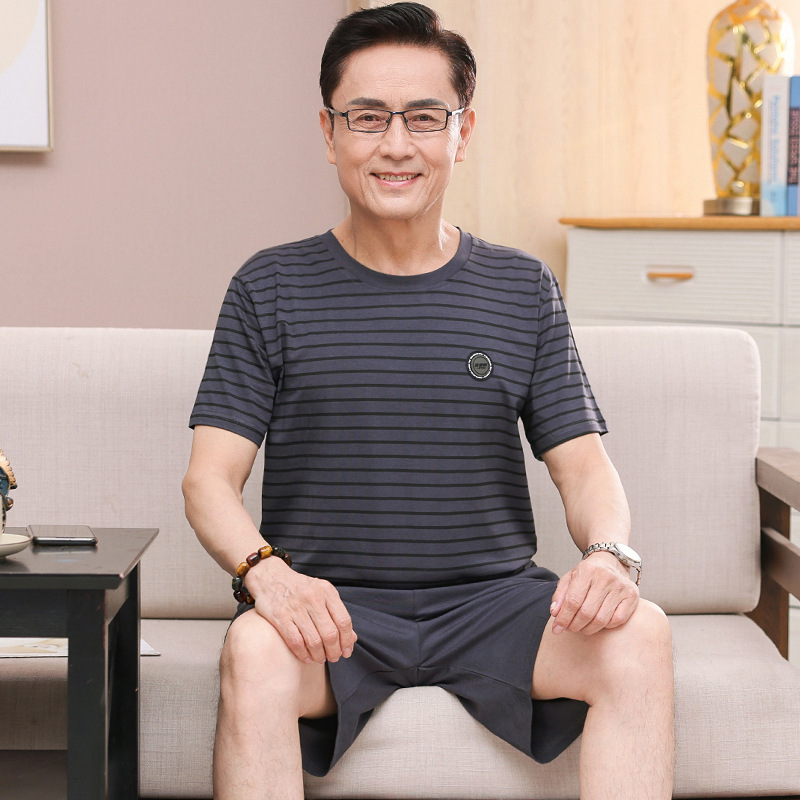 Short-sleeved shorts can be worn summer casual thin middle-aged men's summer modal dad pajamas plus size suit Short-sleeved shorts can be worn summer casual thin middle-aged men's summer modal dad pajamas plus size suit