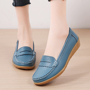 Cross-border 2023 Spring and Autumn New Beans Shoes Women's Casual Nurse Shoes Flat Heel Women's Single Shoes Beef Tendons Large Size Mother Shoes