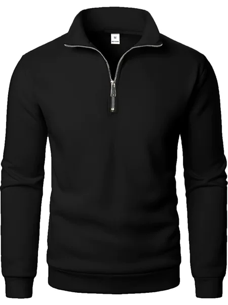 Cross-Border Casual Half-Zip Stand-Up Collar Sweatshirt Trendyy Simple Loose Large Size Amazon Temu Fleece Men's Sweatshirt