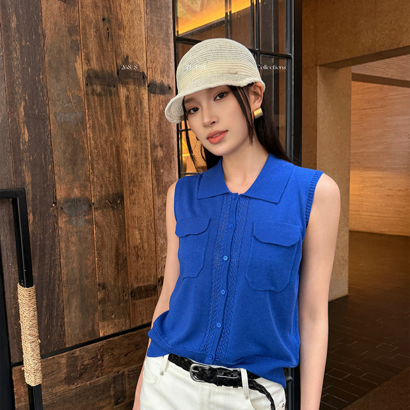 Elsissi Casual Style Tencel Vest Knitted Cardigan Women's Summer 2026 New Style High-End Elegant Sleeveless Top