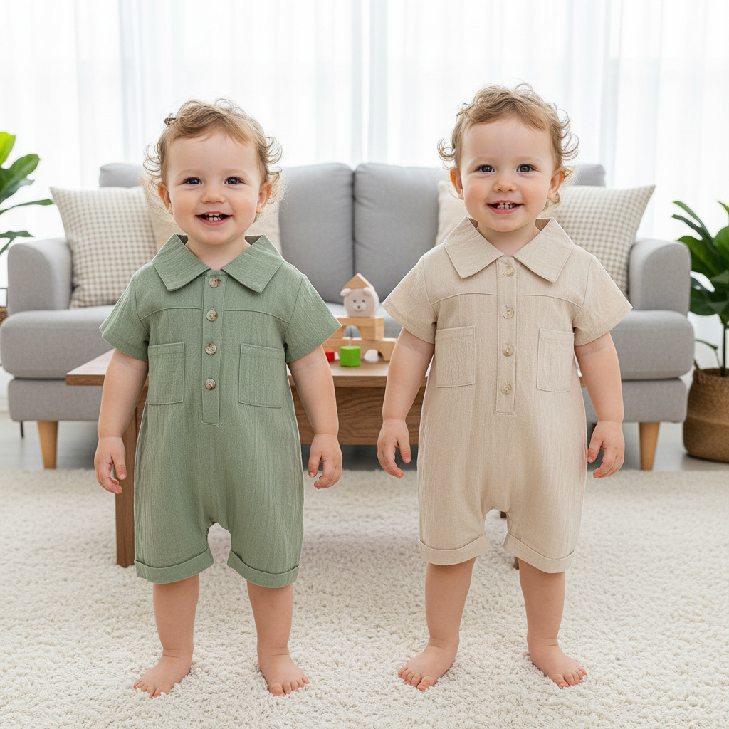 Infant Romper for Boys, Thin Polo Collar Jumpsuit, 2026 Summer Newborn Short Sleeve Outing Crawling Suit