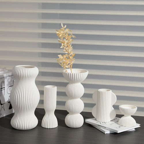 Nordic creative art origami striped geometric ceramic vase living room flower arrangement home soft decoration ornaments wholesale