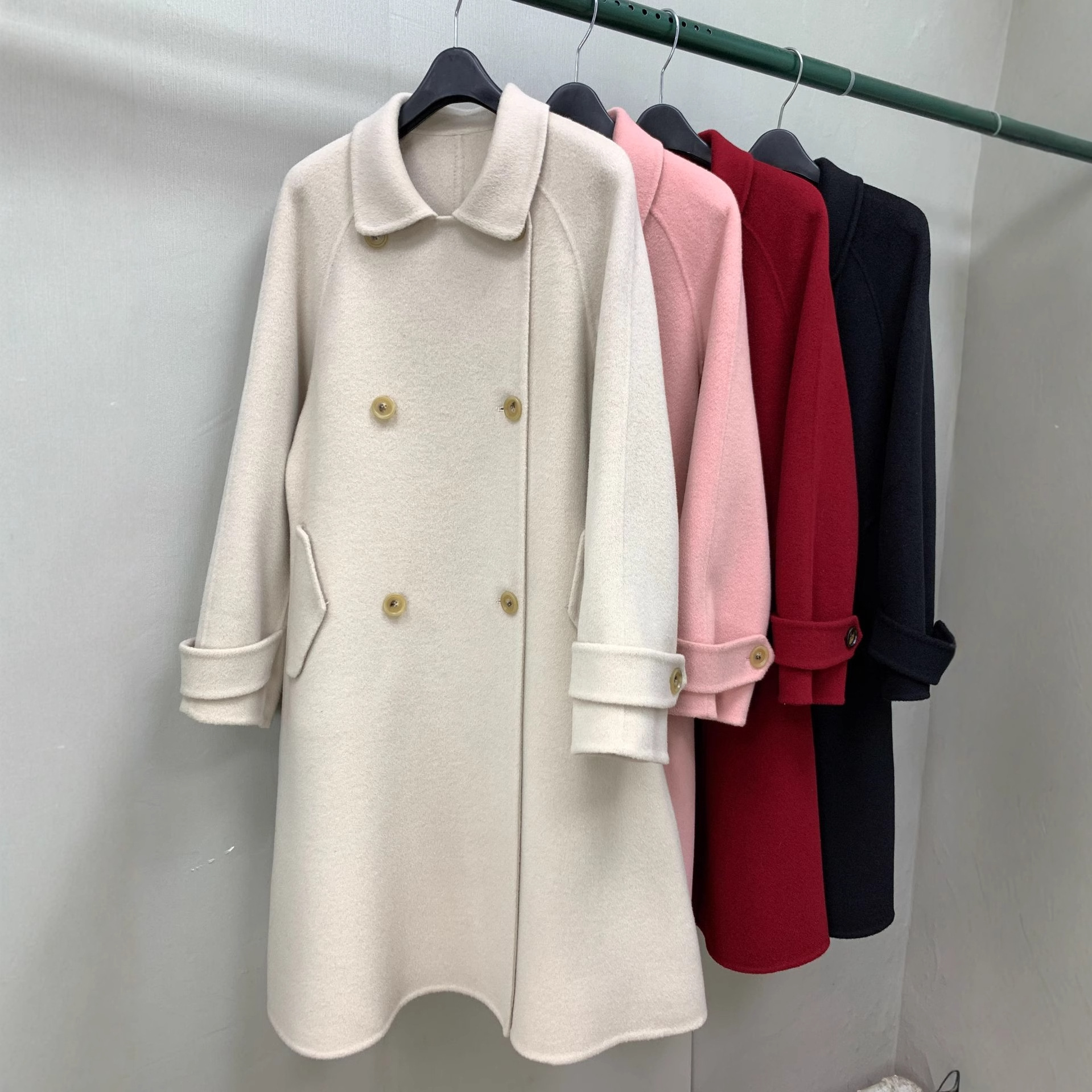 A字版中长款娃娃领小个子修身显瘦裙摆秋冬女双面羊毛呢外套大衣