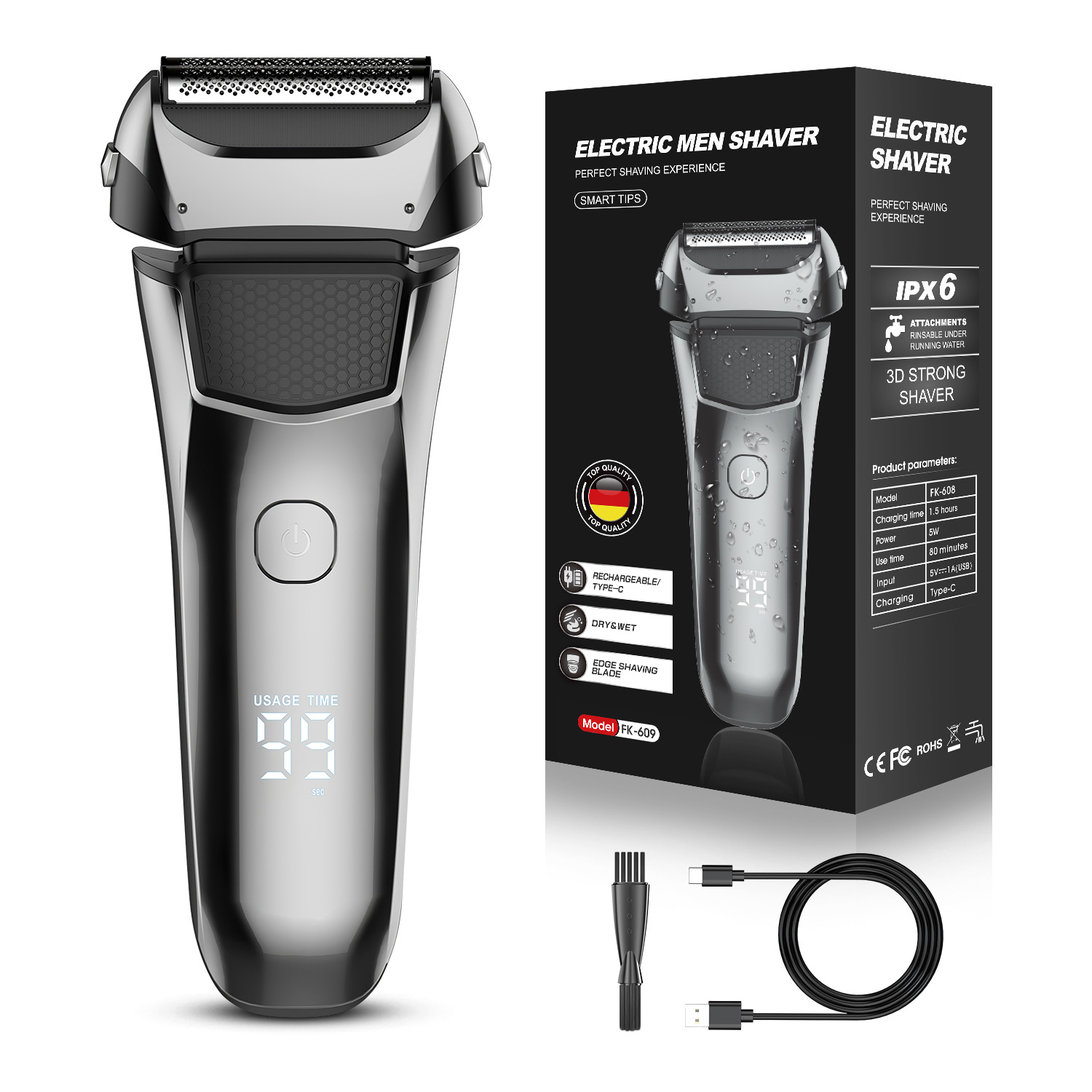 Reciprocating electric shaver men's digital display body washing razor floating head beard knife charging wholesale