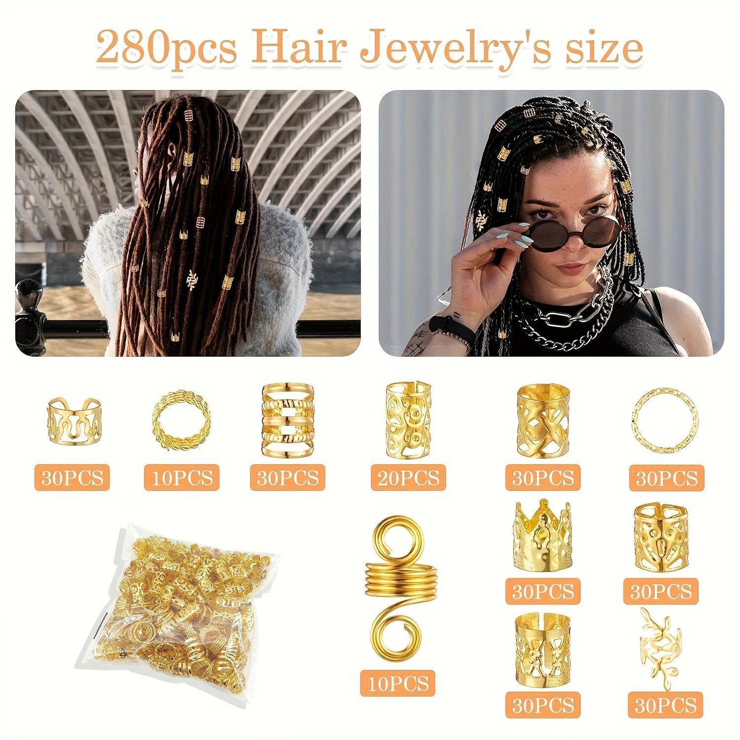 280 piezas de Amazon Trenza Accesorios para el cabello Accesorios para rastas de cabello Anillo para trenzas Tejido con cuentas Hombros de puños de bricolaje transfronterizos