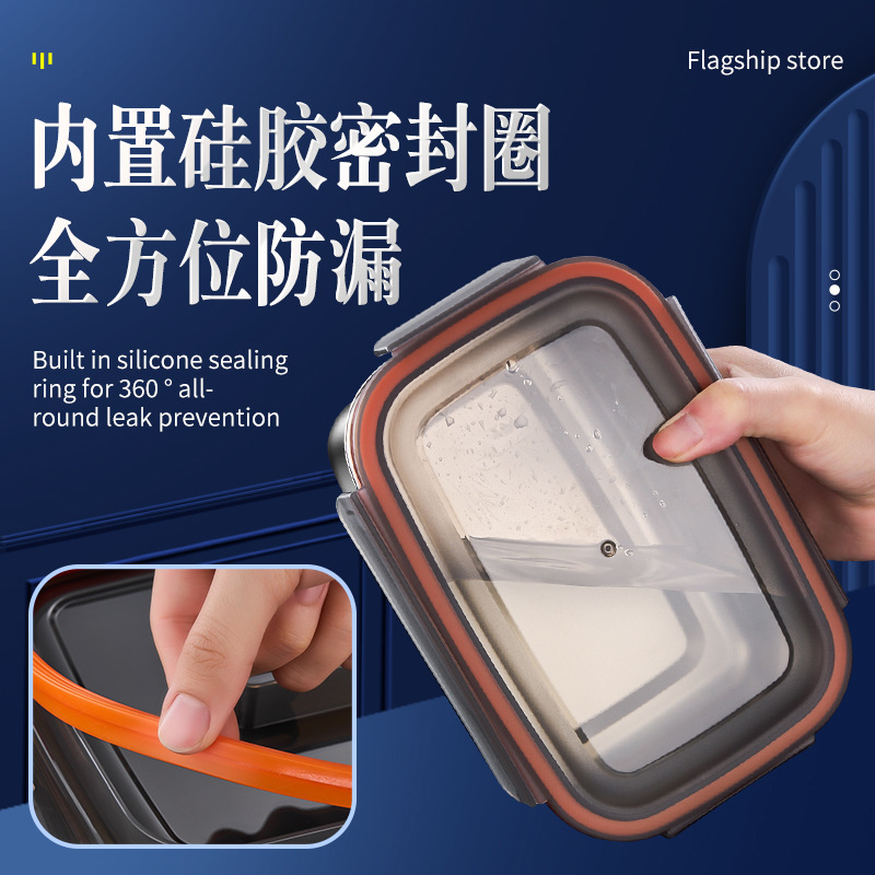 -Manga de acero inoxidable, caja de almacenamiento de refrigerador de grado alimenticio, caja de almuerzo, caja de almuerzo sellada de gran capacidad para el hogar