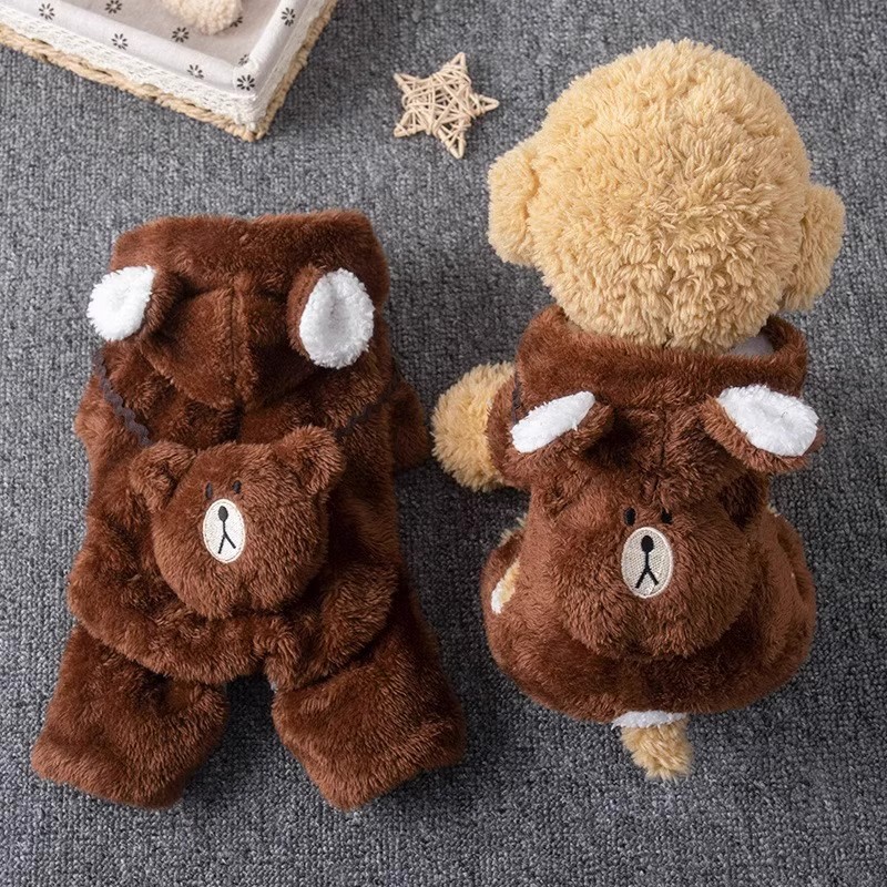 겨울 애완동물 옷 곰 네 발 옷 기모 더하기 귀여운 곰 보온 강아지 옷 겨울 고양이 옷