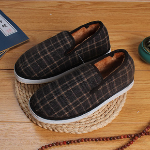 Wholesale Winter Handmade Low-Top Men's Cotton Shoes with Long Fur Lining, Fashionable and Casual Men's Cotton Shoes, Warm Cotton Shoes