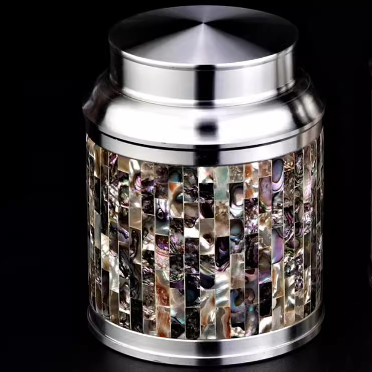 荣盛达纯锡锡制茶叶罐半手工茶罐中号锡茶罐鲍鱼贝锡罐