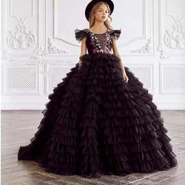 跨境货源儿童花童裙齐地生日派对摄影演出礼服走秀蓬蓬裙一件代发