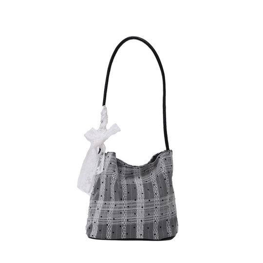 Summer Niche Plaid Underarm Bag 2024 Autumn New Fashion Portable Bucket Bag Lace Exquisite Shoulder Bucket Bag