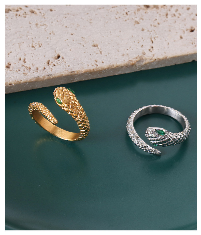 French sense minimalist snakeshaped surround gold diamond opening nonadjustable ringpicture6