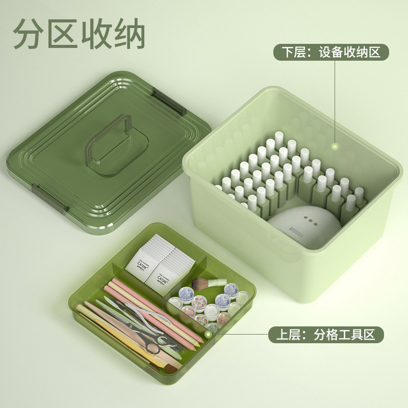 Caja de herramientas de manicure, máquina de fototerapia de gran capacidad, caja de almacenamiento de pegamento de manicure multicapa profesional para manicure