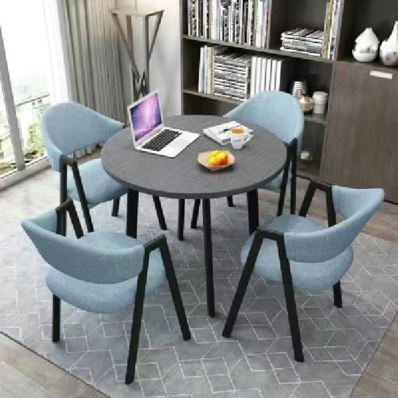 새로운 회색 원형 테이블 + 하늘색 천 의자