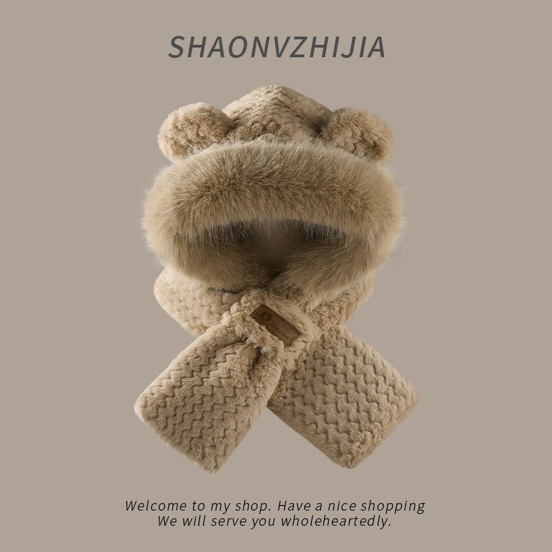 Velvet winter hat, keep warm universal fashionable scarf