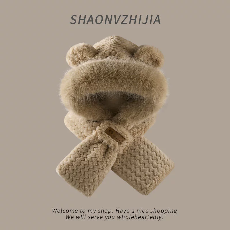 Velvet winter hat, keep warm universal fashionable scarf