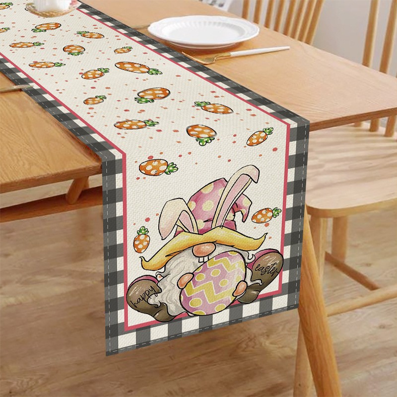 Camino de mesa de lino estampado de Pascua, estilo nórdico, para el hogar, sala de estar, aislamiento térmico, antimanchas, mantel para mesa de comedor, Amazon transfronterizo