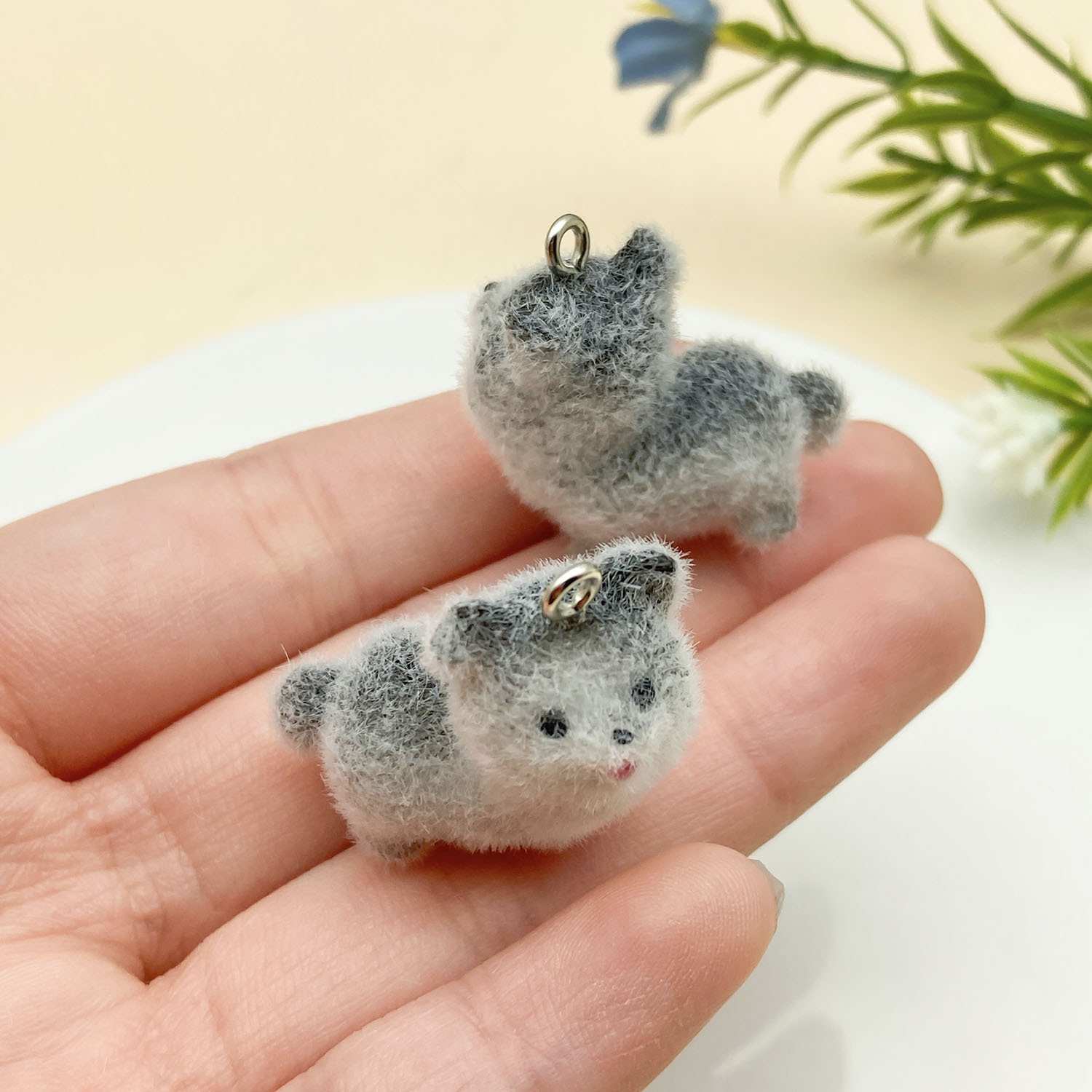 23135-1 검정색과 회색 수지 무리 동물 강아지 보더 콜리 27x25mm-3.9g