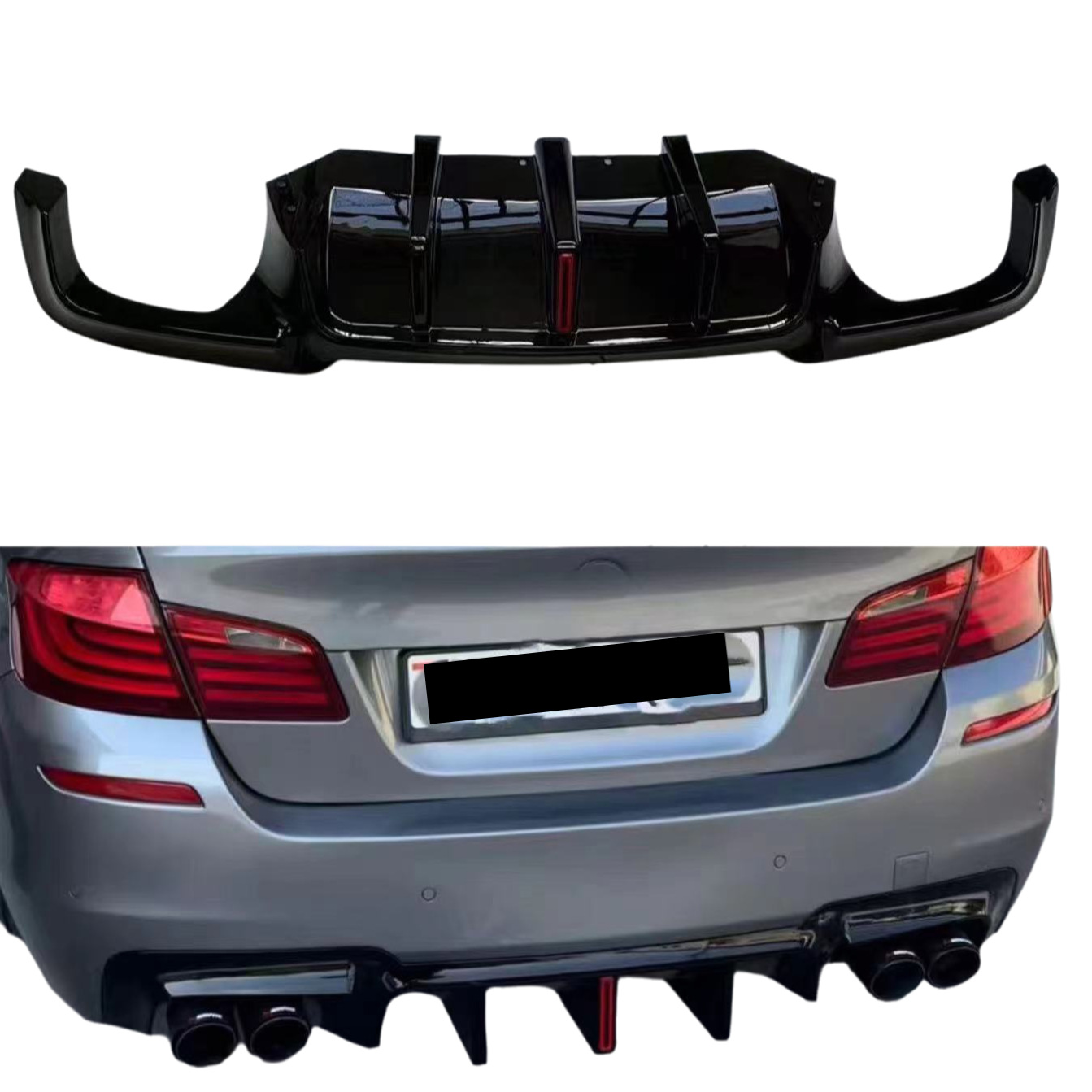 Suitable for Bmw 5 Series F10/F18 with Lighted Rear Lip M5 Dual Blade Rear Lip 2011-2016 Models Carbon Pattern Four-Way Exhaust