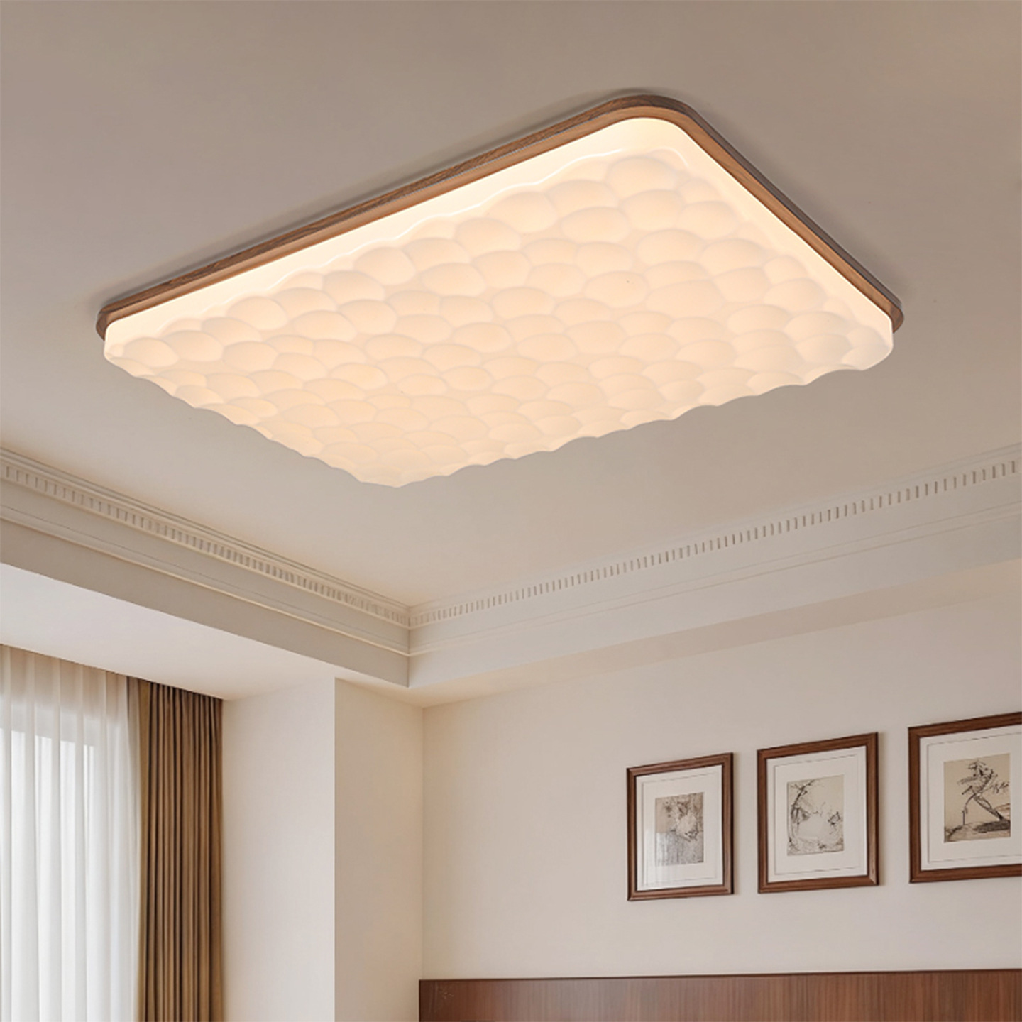 Luz de la sala de estar estilo antiguo color nuez rectangular luz principal de la sala de estar estilo japonés retro protección de ojos dormitorio luz de techo 461L