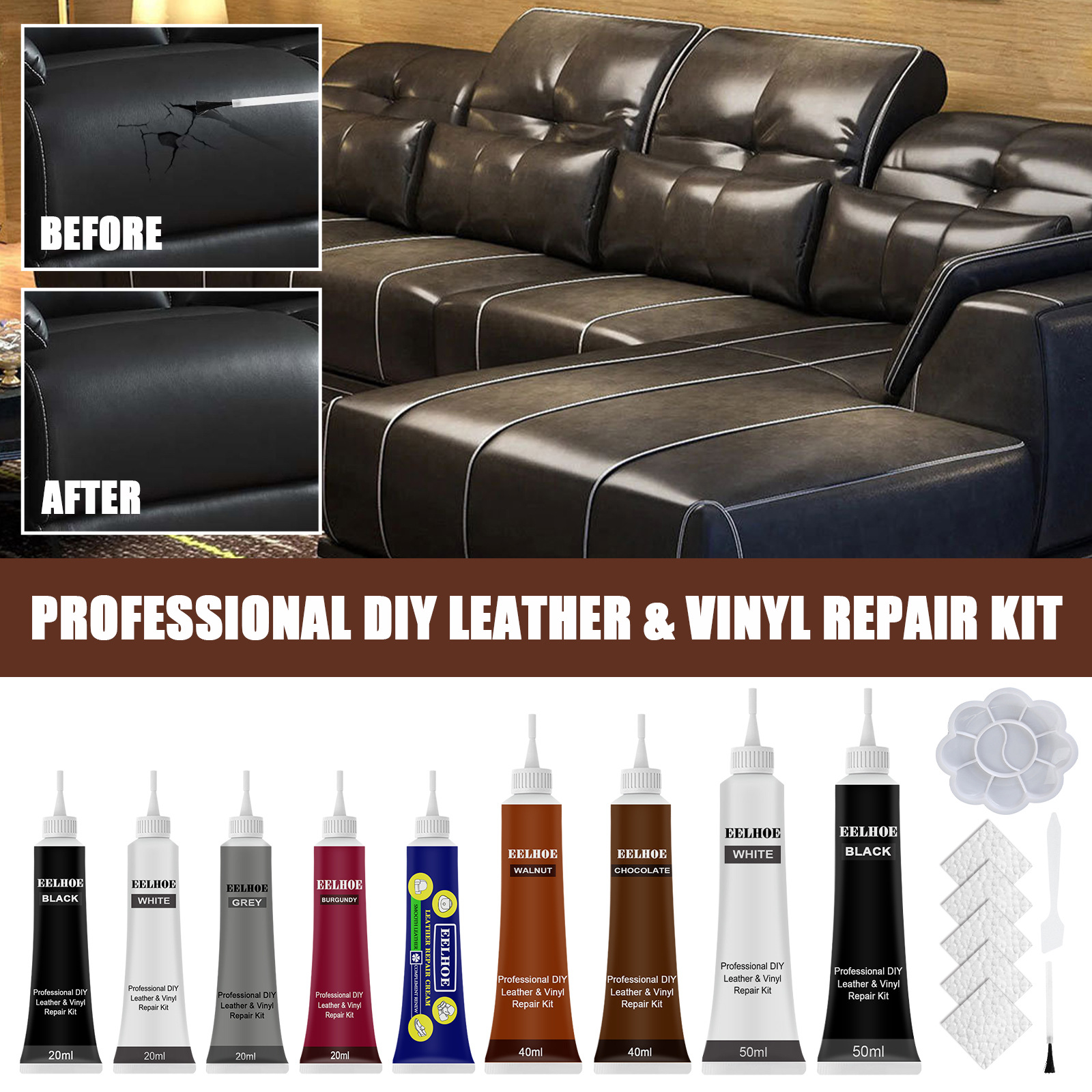 EELHOE Car Leather Color Restorer, Leather Bag and Shoe Leather Revitalizer, Sofa Leather Color Correcting Cream and Refinisher