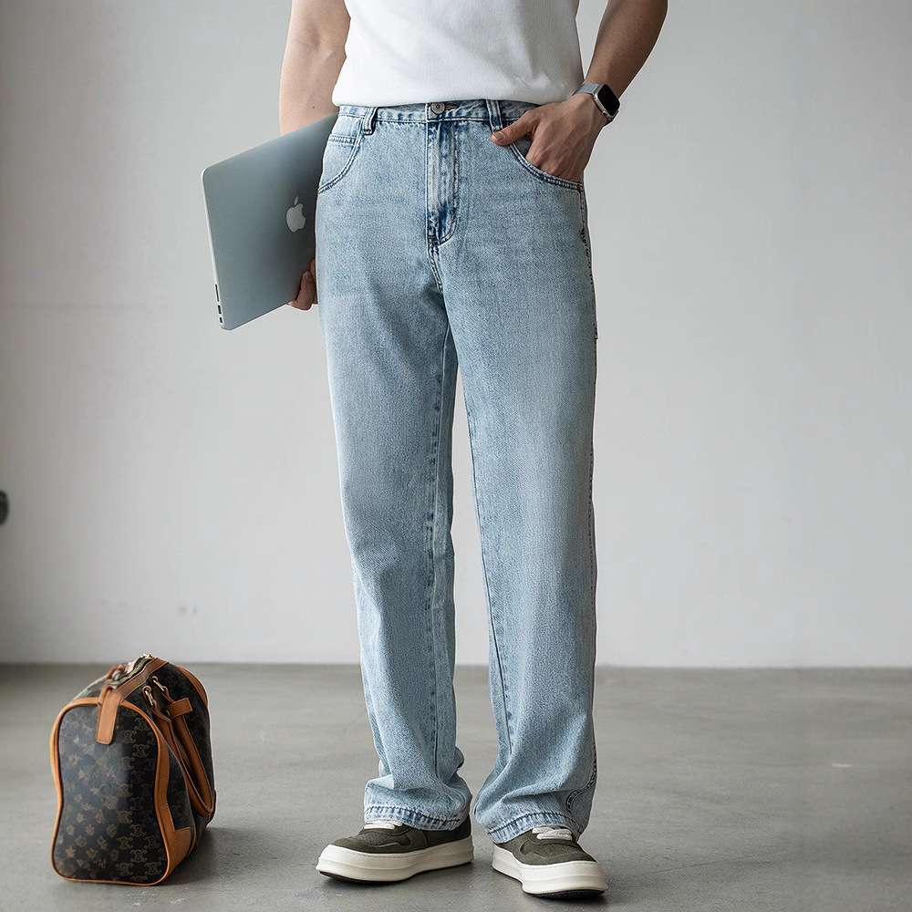 American Style Heavy Washed Old Blue Dipped Straight Jeans Men's 2025 Summer New Three-Dimensional Business Pants