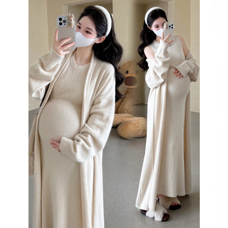This Year's Popular Lazy Style Dress Suit, Long Autumn and Winter New Style, Loose Cardigan Two-Piece Set That Pregnant Women Can Wear