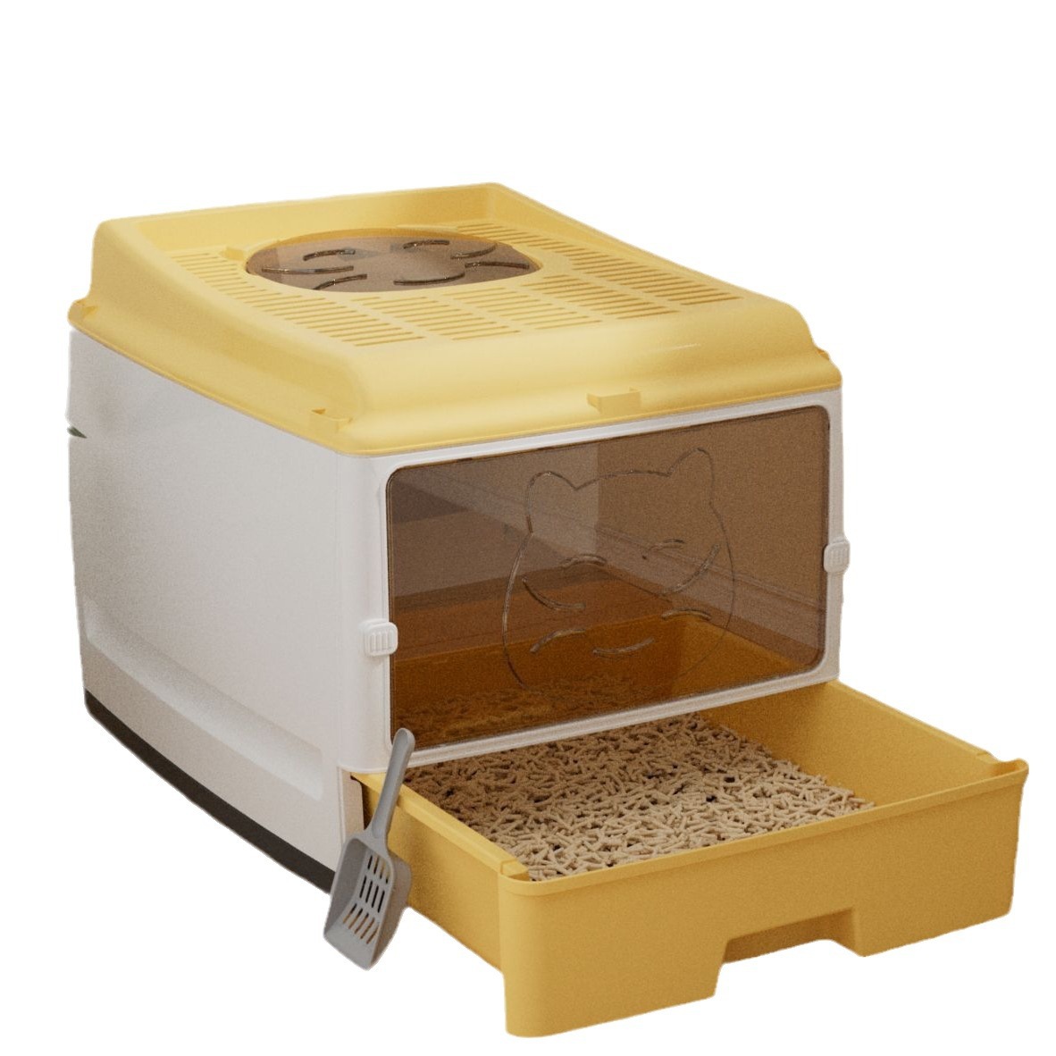 De gran tamaño completamente cerrado caja de arena para gatos cajón doble puerta mejorada gato inodoro super gran espacio desodorante libre de preocupaciones anti-fuga lateral