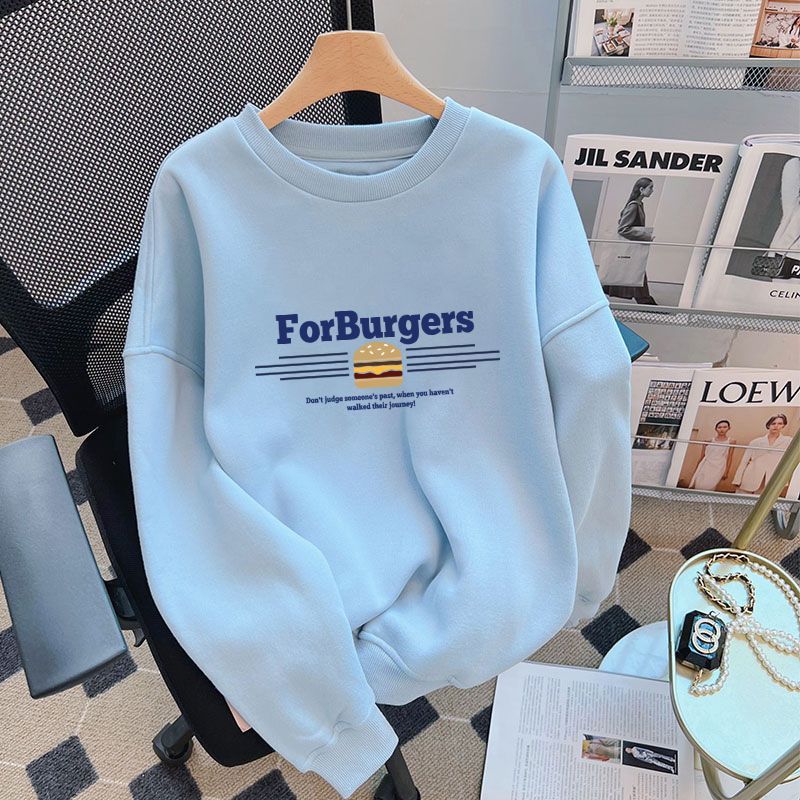 雾霾蓝圆领卫衣女2025秋季新款爆款休闲百搭上衣宽松显瘦女装外套