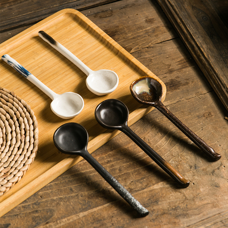 Japanese Ceramic Long Handle Soup Spoon For Kitchen And Coffee_voghion.com